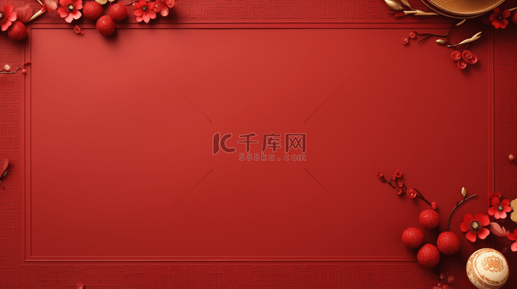 中国红鲜花装饰新年中秋背景6
