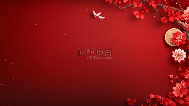 中国红鲜花装饰新年中秋背景2