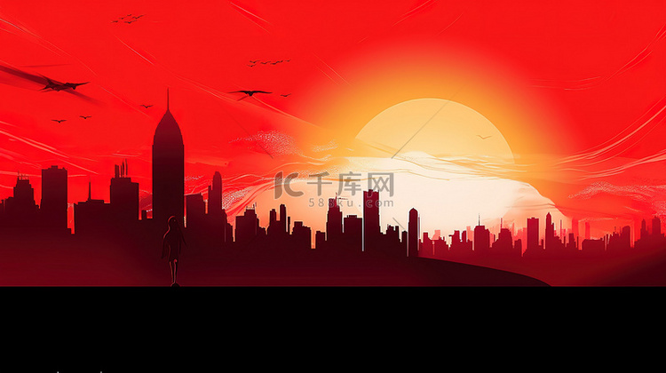 红色的城市轮廓国庆节喜庆背景15