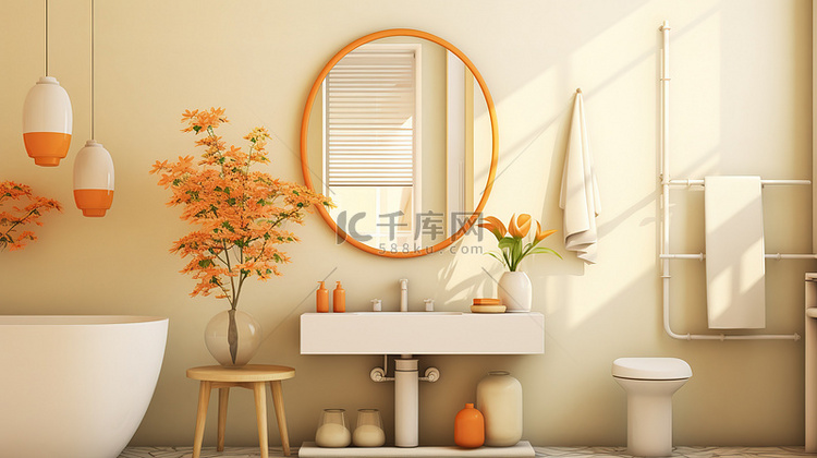 橙色米色风格现代浴室家居背景7