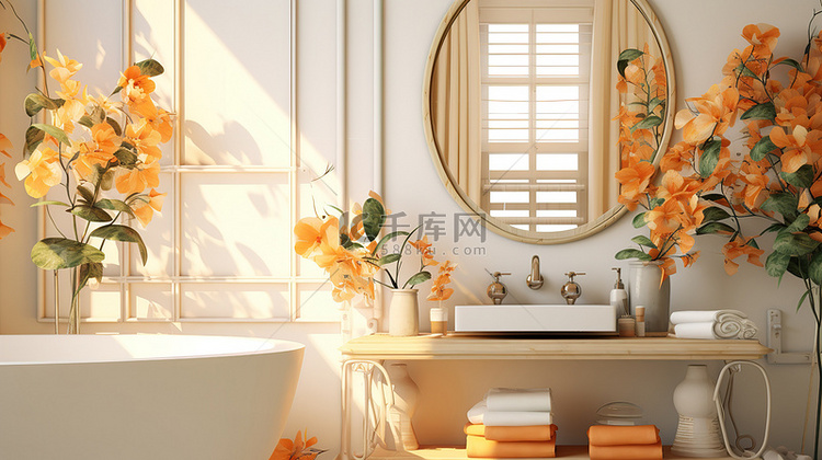 橙色米色风格现代浴室家居背景4