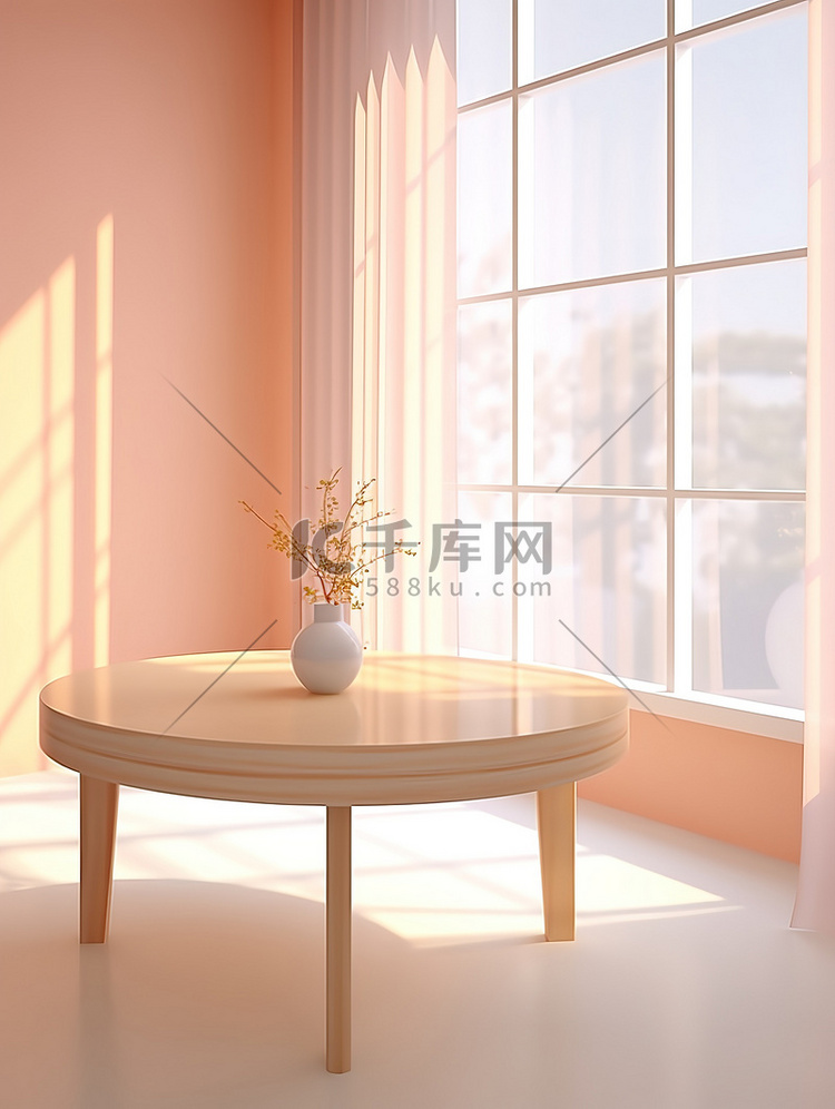 浅粉色房间简约桌子阳光光影6