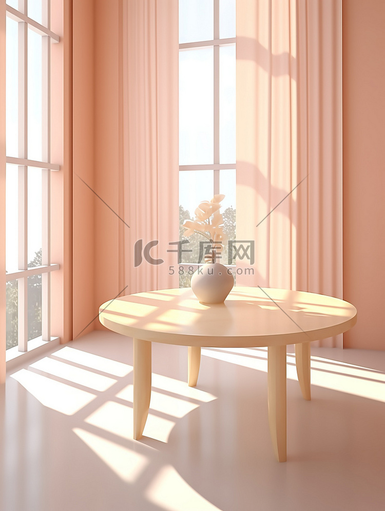 浅粉色房间简约桌子阳光光影16