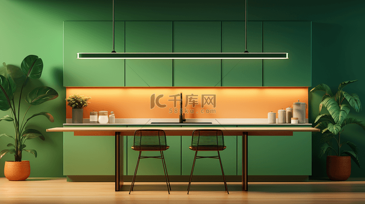 绿色调现代化餐客一体室内设计背