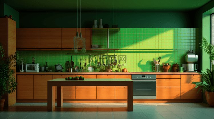 绿色调现代化餐客一体室内设计背