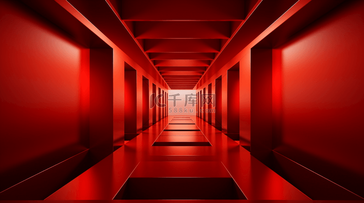 红色科技空间感通向远方的走廊隧