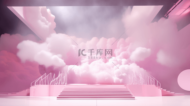 粉色C4D烟雾浮云展示台电商背景3
