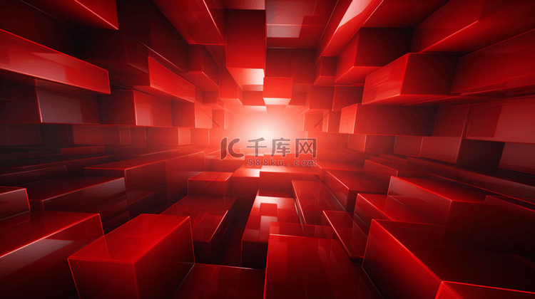 红色空间感通向远方的走廊隧道背