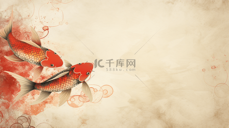 手绘中国风水中锦鲤背景5