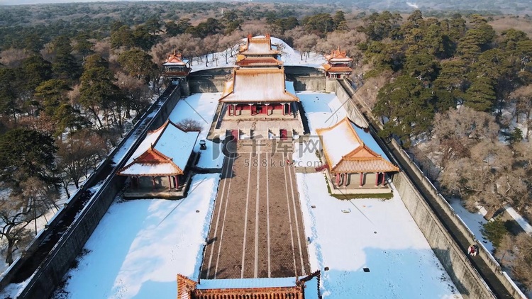 大气航拍冬季清朝努尔哈赤陵墓雪