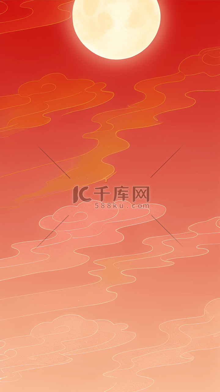 中国风红色背景中秋节月亮