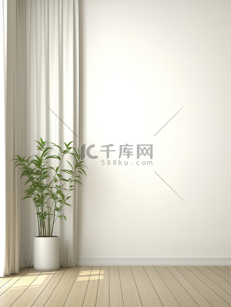木地板窗帘绿色植物电商背景1