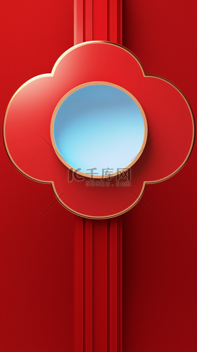 中国风红蓝色浮雕新年金色边框