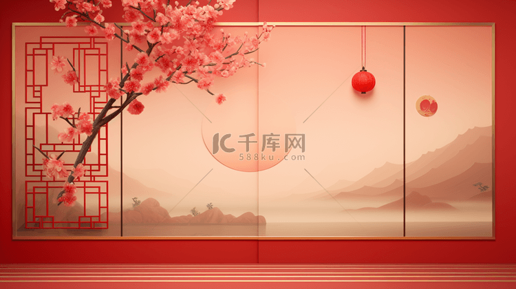 红色中国风古典吉祥喜庆背景19