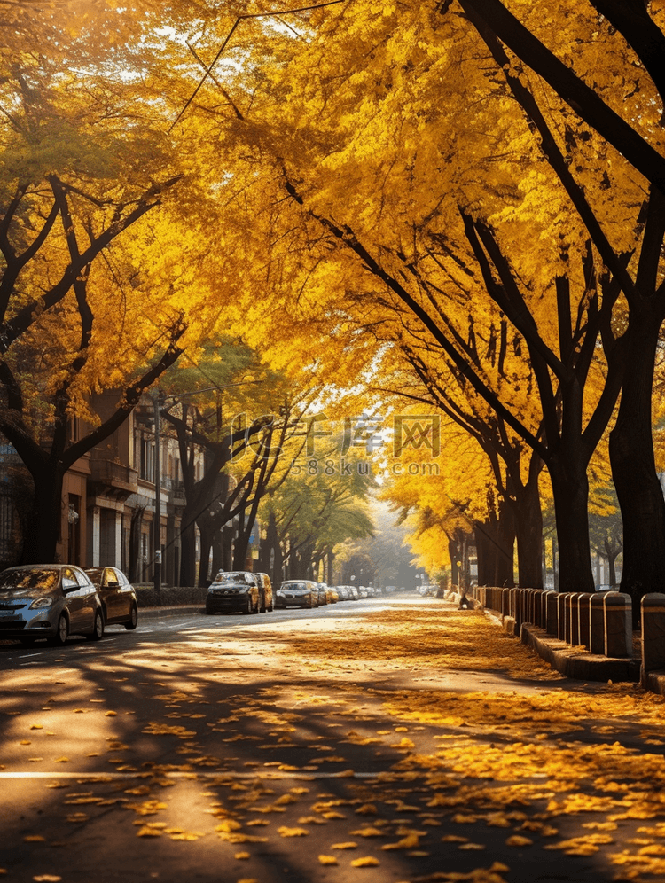 金黄色深秋行道树风景背景21