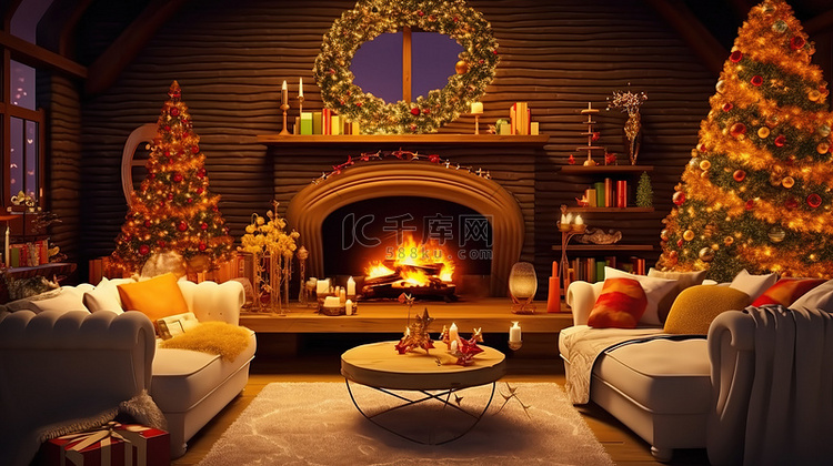 圣诞装饰的客厅壁炉5