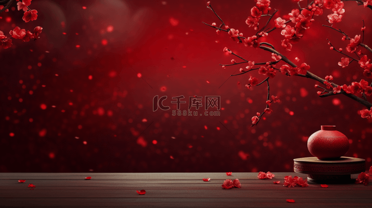 红色中国风传统古典梅花背景1