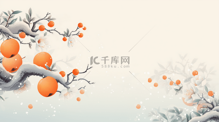 暖色中国风国画橘子写实背景2