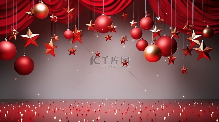 圣诞装饰梦幻球星星红色背景10