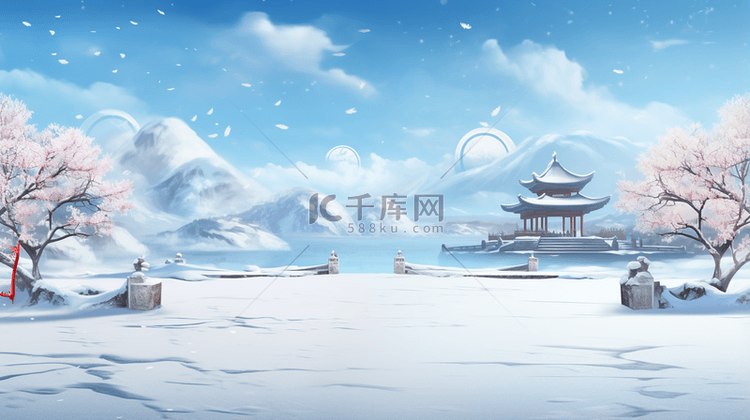 冬季中国风梅花冰天雪地背景17