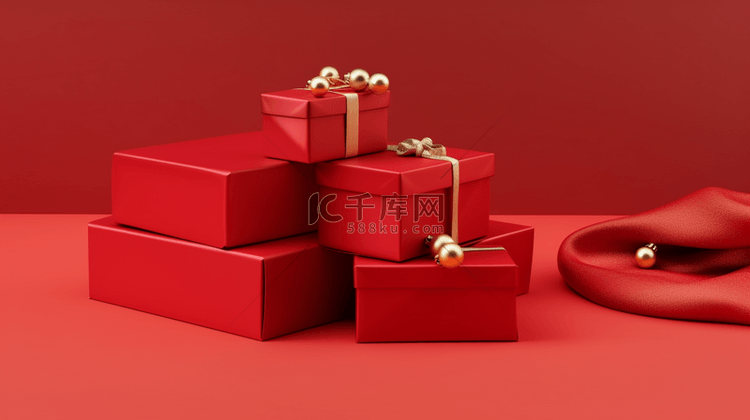 红色圣诞节红色礼物盒