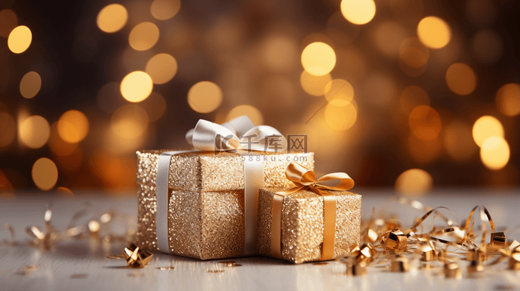 金色礼物盒金色圣诞节光影