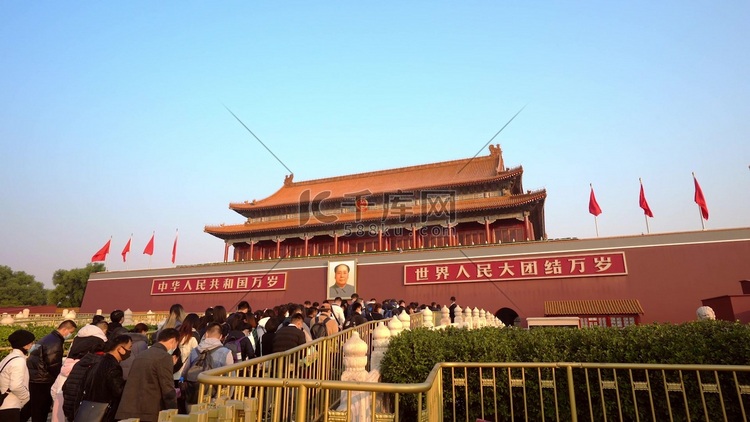 实拍大气北京天安门景区旅客涌入