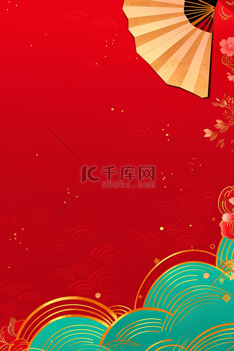 国潮红色新年中国红背景元素