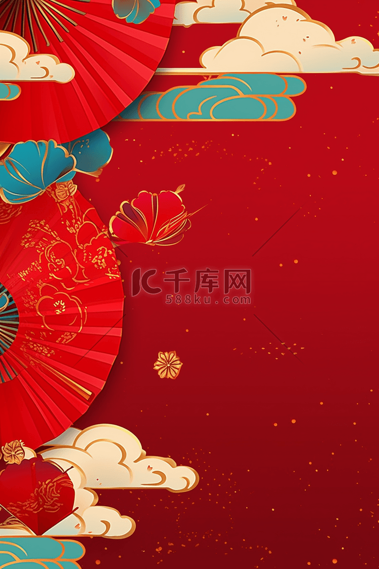国潮红色中国红新年背景元素