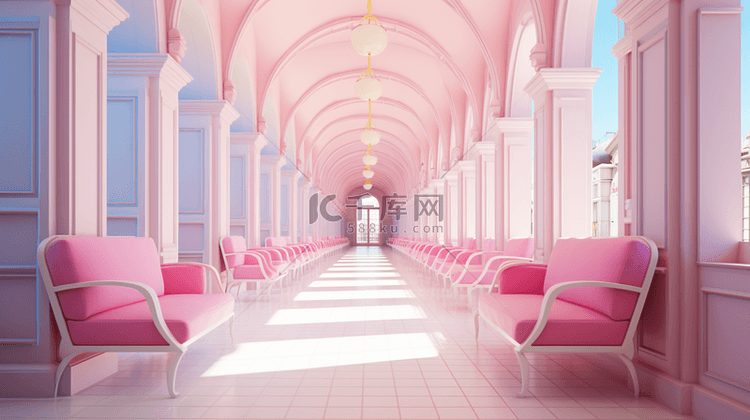 粉色现代时尚潮流立体空间长廊背