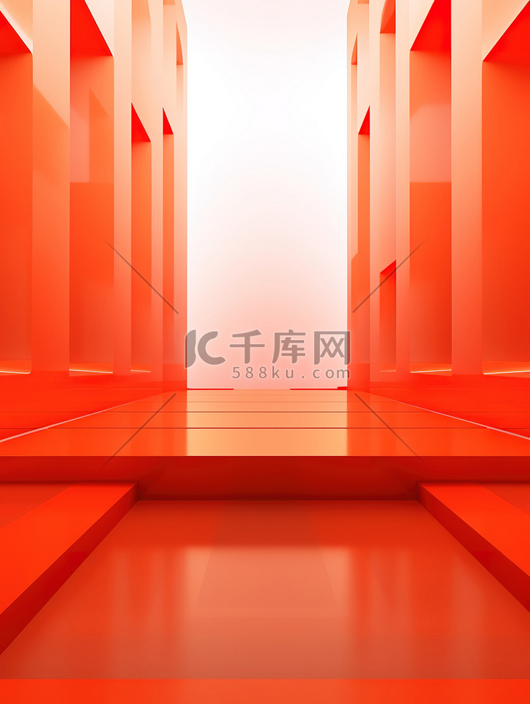 电商红色橙色3D空间电商背景16