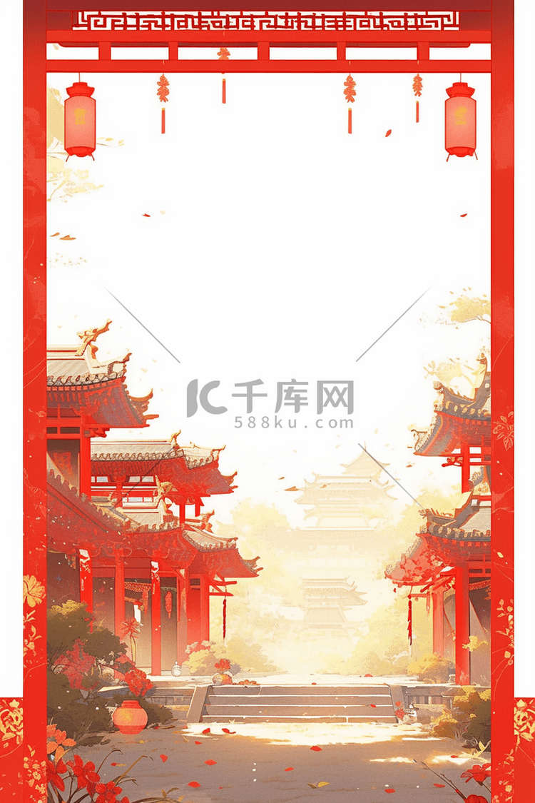 古典背景灯笼新年建筑红色