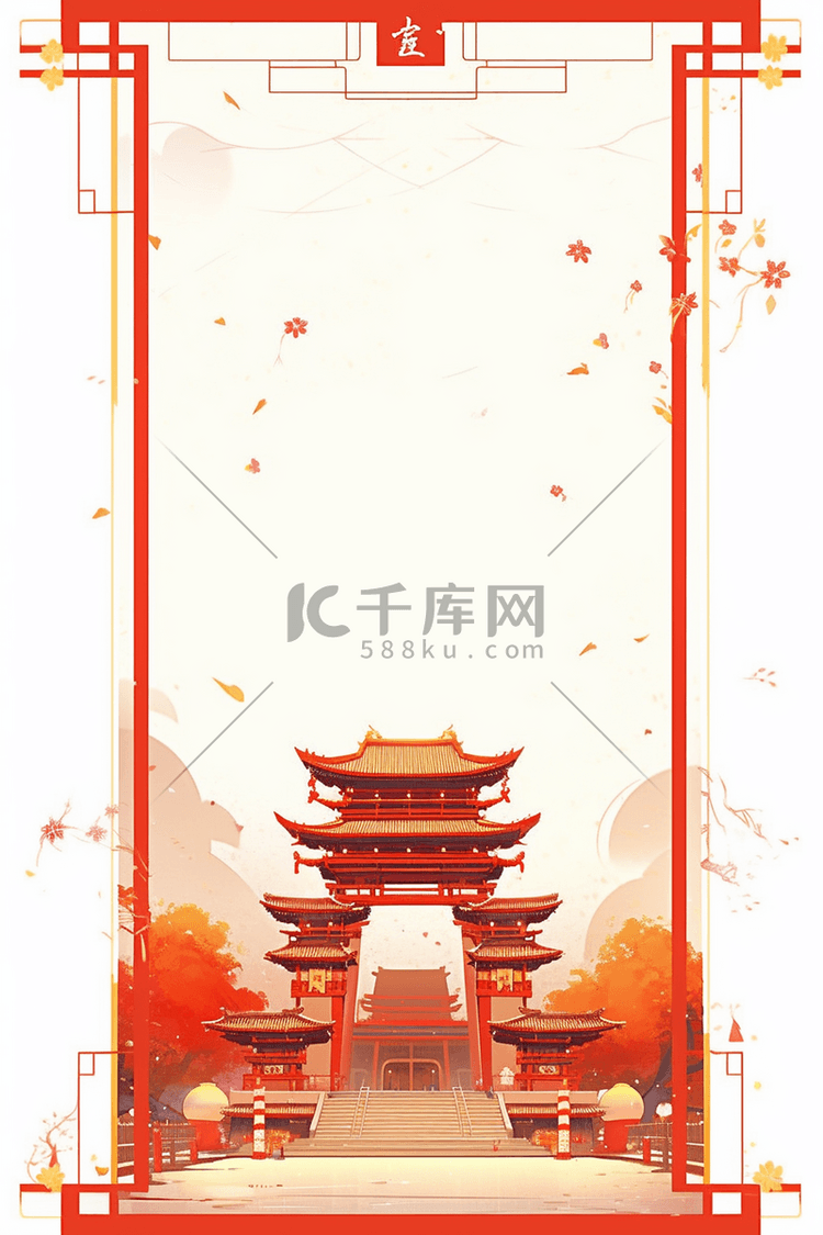 古典灯笼新年建筑背景红色