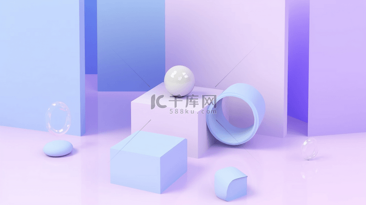 蓝紫色三维几何C4D电商展台背景