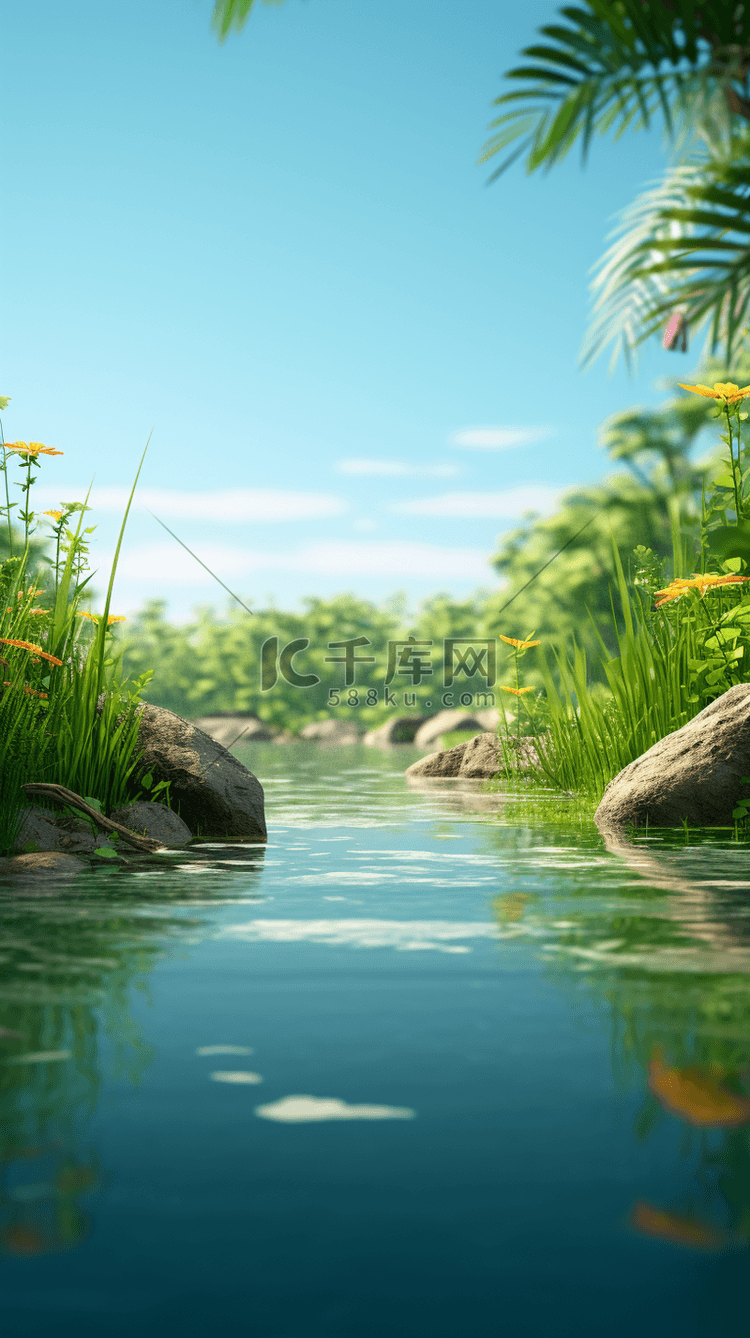 仿真绿色植物系自然场景3D空景