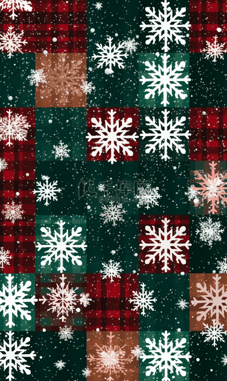 扁平化圣诞节白色雪花片红绿方格