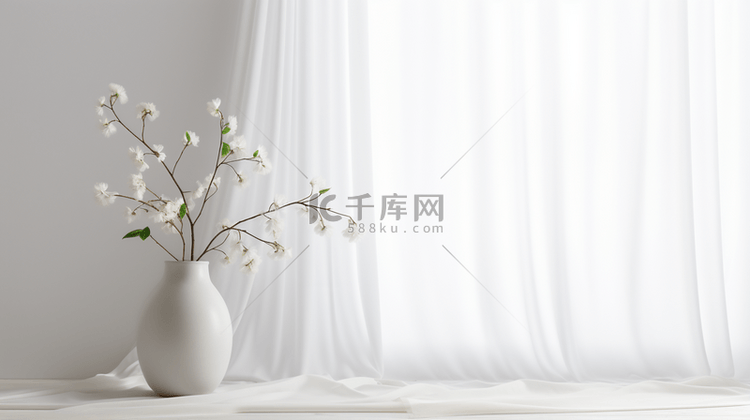 窗边的白色窗帘与盆栽简约背景11
