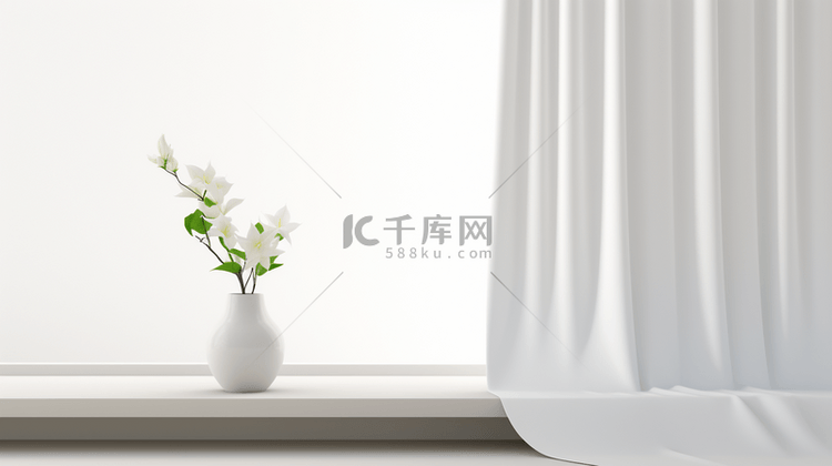 窗边的白色窗帘与盆栽简约背景5
