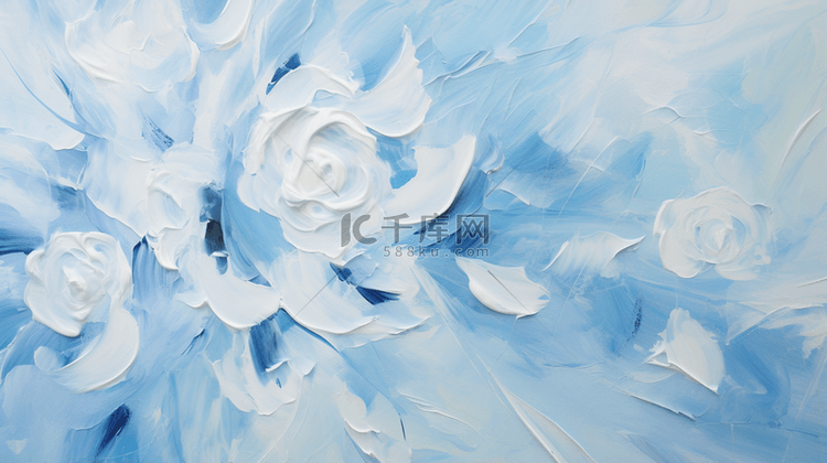 蓝色油画质感花朵纹理背景1