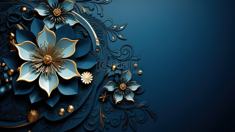 立体花朵蓝色背景12