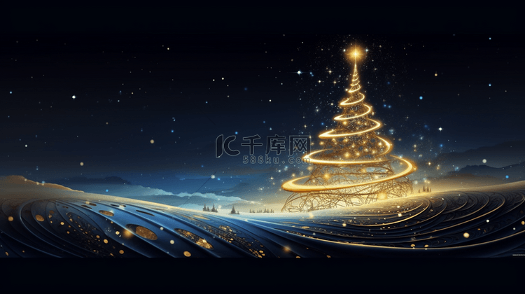 
圣诞节夜晚夜空里的金色圣诞树