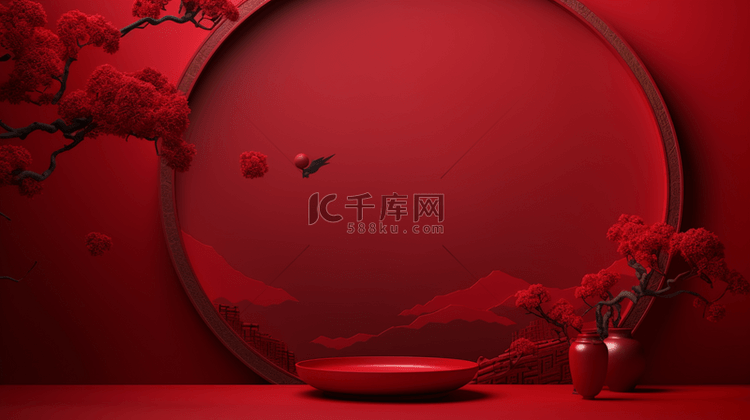 红色传统中国红古典简约装饰背景