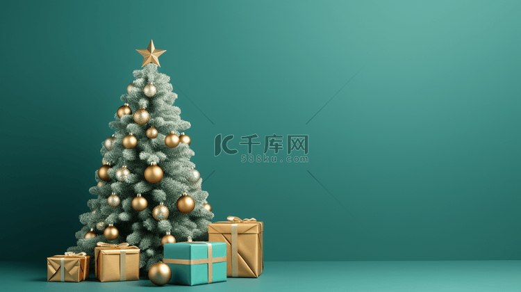 3D立体绿色圣诞树背景31