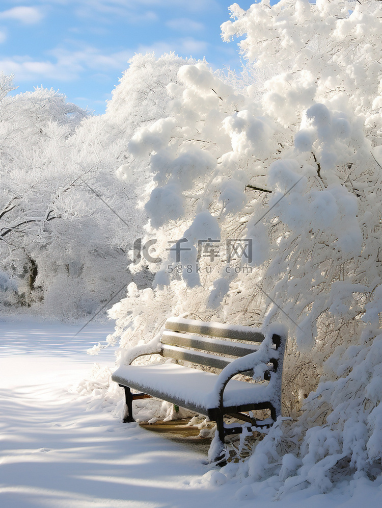冬季雪景公园长椅18