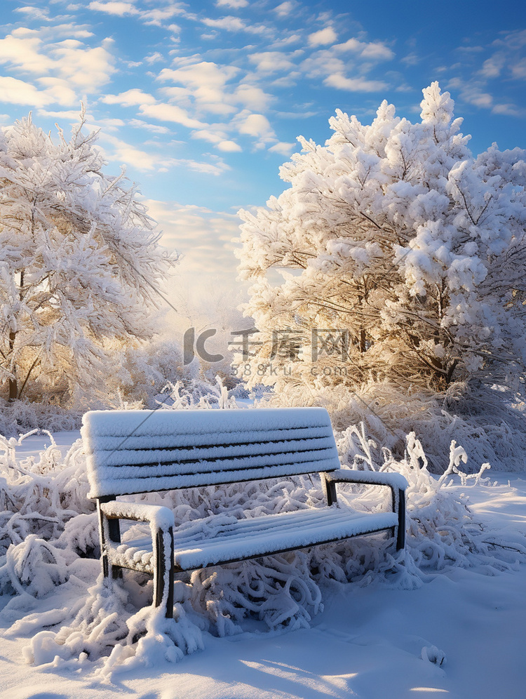 冬季雪景公园长椅6