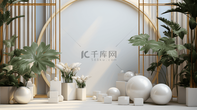 简洁风C4D电商绿植展台