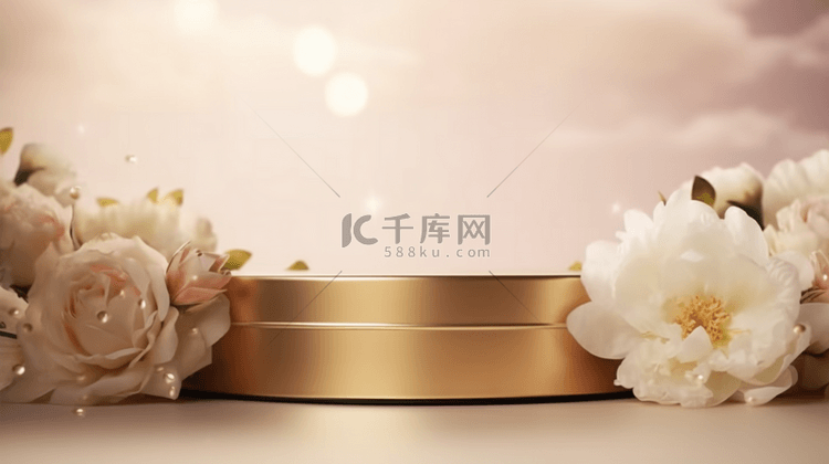 中国风复古金色花朵金色电商展台