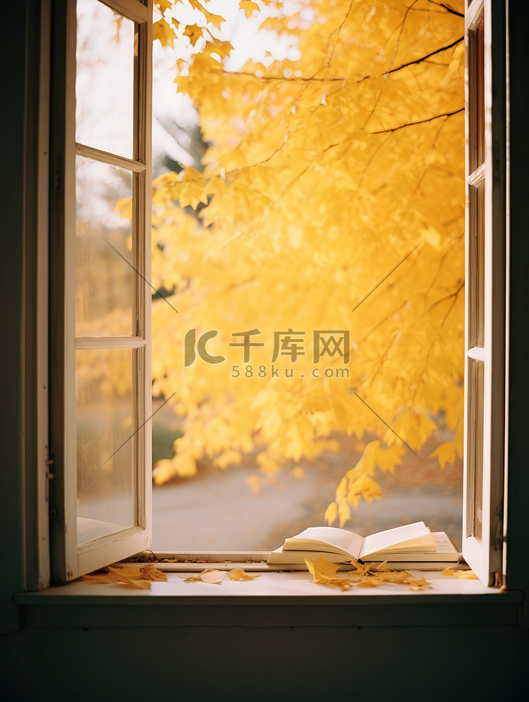 透过窗户秋天的树木18