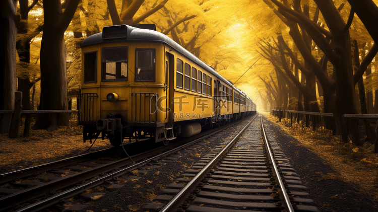 秋季林中行驶的火车