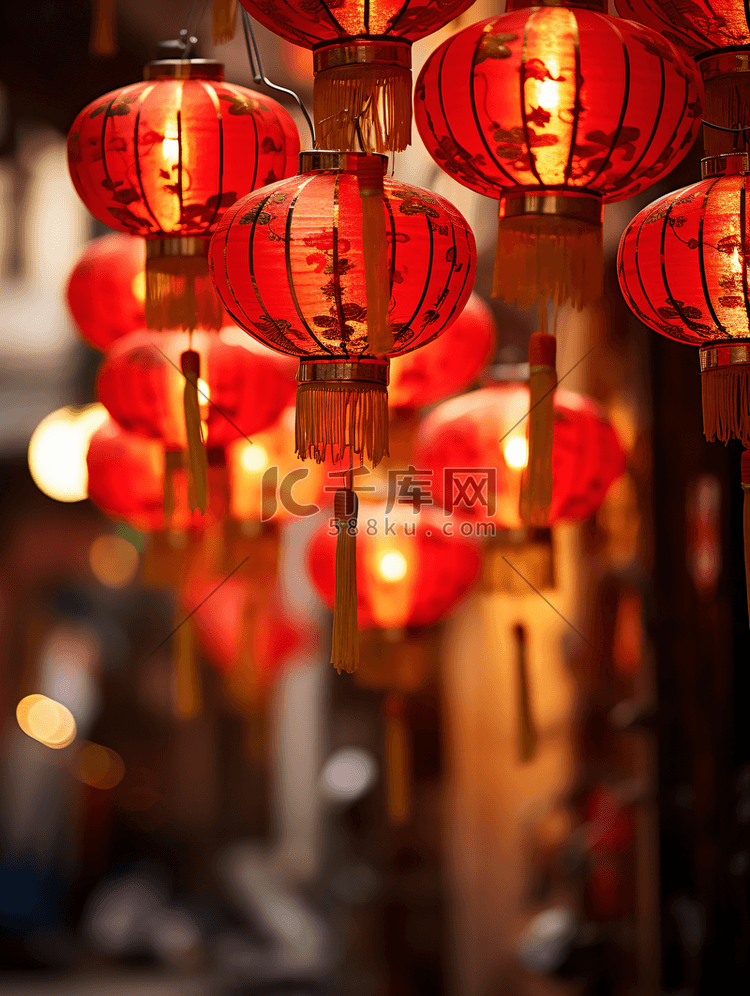 新年春节中国年装饰的红灯笼